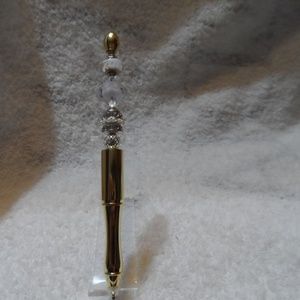 Handmade elegant gold & pearl beaded ink pen
